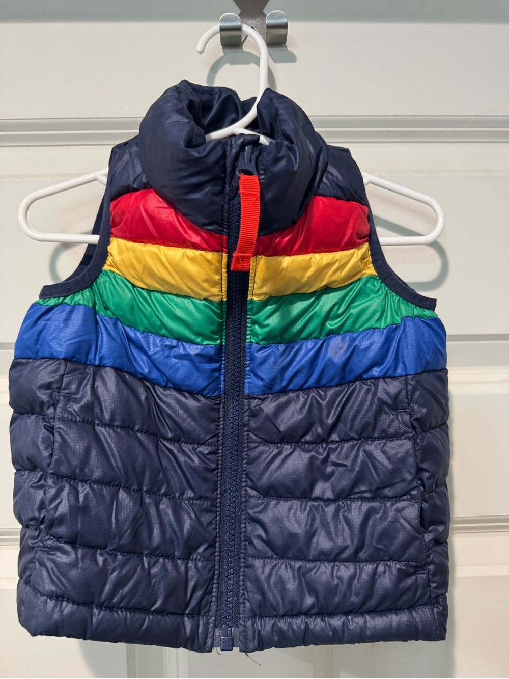 Primary Navy Puffer Vest with Rainbow Stripe